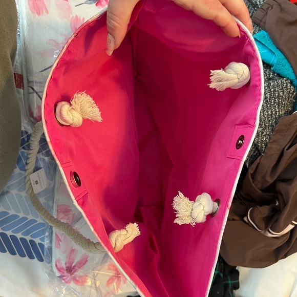 Pink Floral Watercolor Extra Large Canvas Tote Bag NWT - Picture 5 of 8